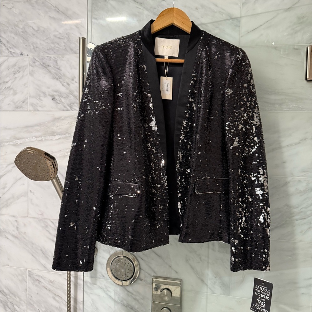 NWT Maje black sequin tuxedo jacket
